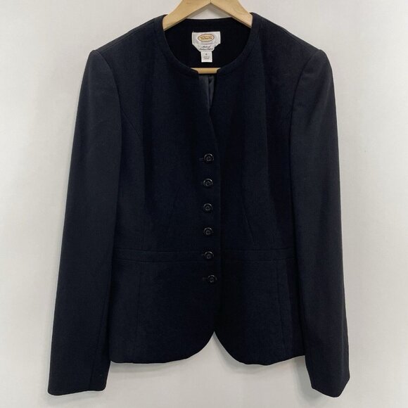 Talbots Button Front Blazer Jacket Coat Italian Wool Black Womens 6 - Picture 1 of 9